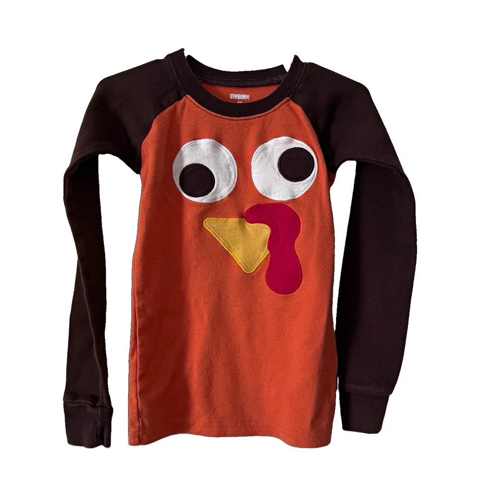 Gymboree Boys 5T Orange Brown Turkey Graphic Raglan Long Sleeve Cotton Tee